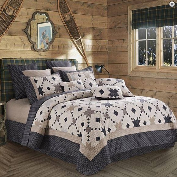 Farmhouse Midnight Star King Size Printed Quilt Set Lightweight Country Prim